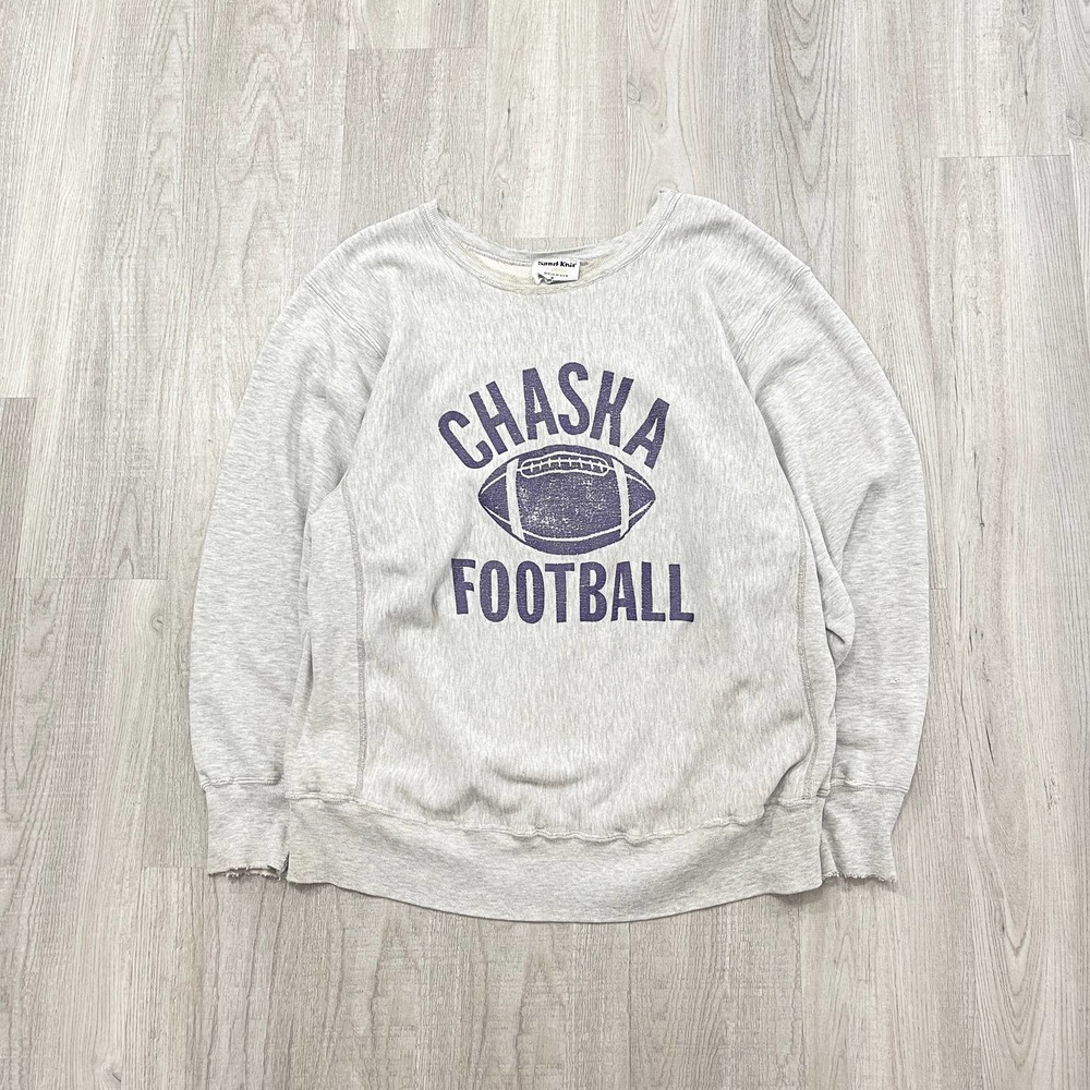 Vintage Light Gray Crewneck Sweater with Purple Graphic